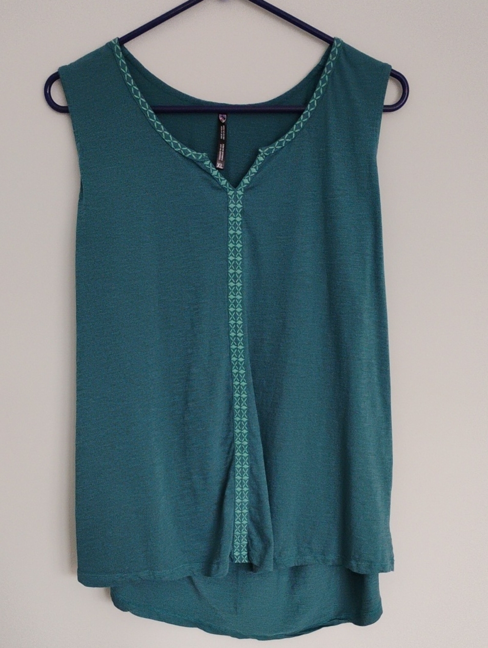 Kuhl Shay Tank Top Teal Blue Embroidered V-Neck Sleeveless Blouse Size XL